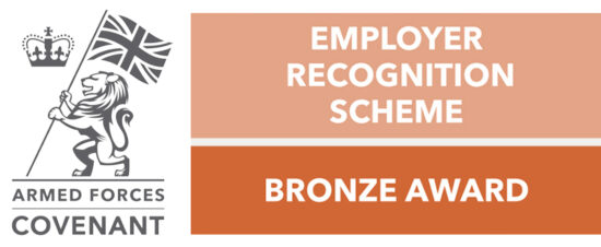 ERS Employer Recognition Scheme Bronze Award banner with Armed Forces Covenant logo.