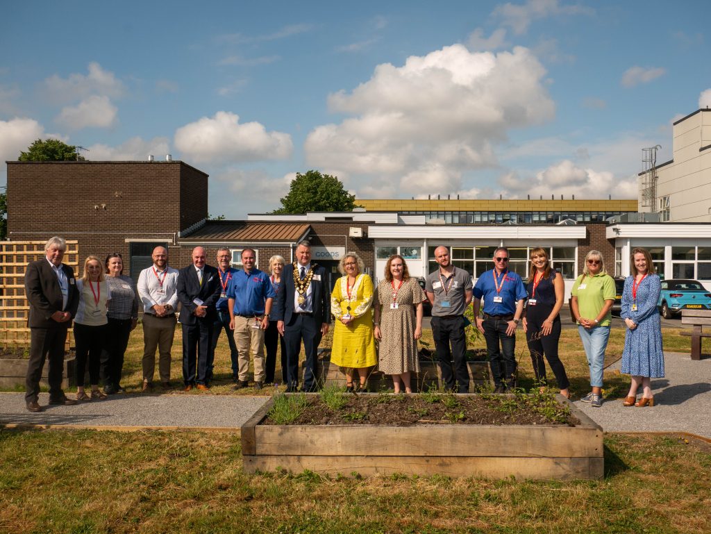 NPTC Group of Colleges staff, local dignitaries and Keep Wales tidy staff at the new Garden at Neath College