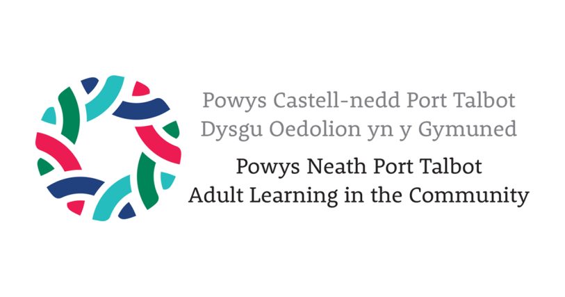 Powys Neath Port Talbot text and multi-coloured circular logo.