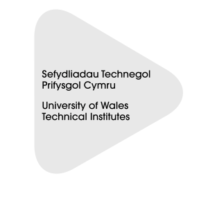 Univerity of Wales Technical Institutions UWTI Logo in white, Welsh and English.