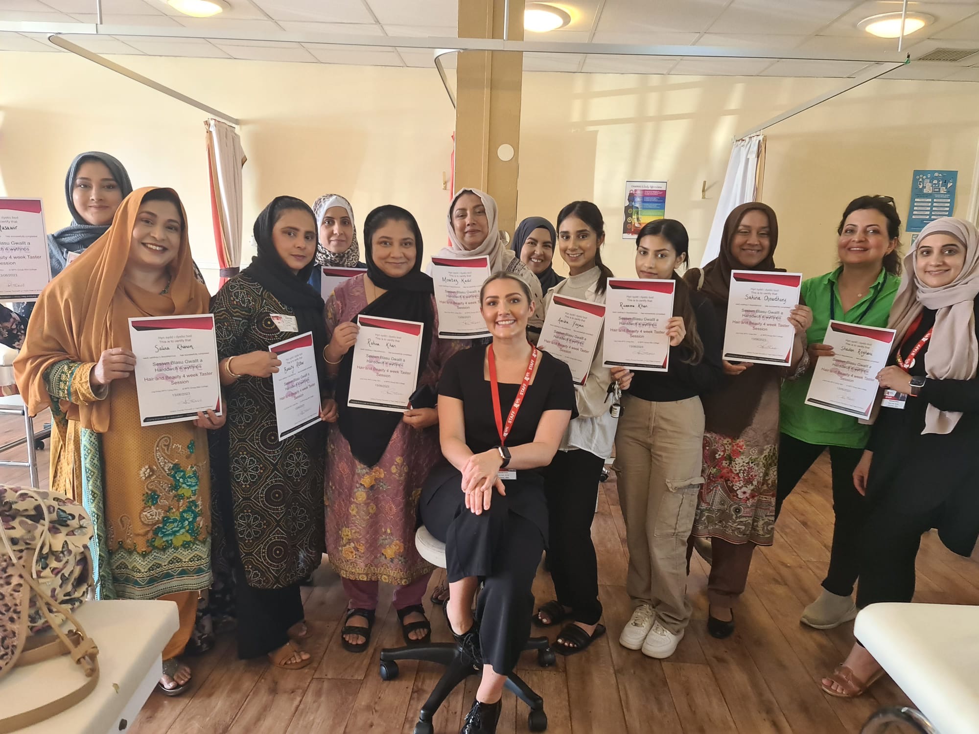 Chai and Chat Hairdressing students with there certificates