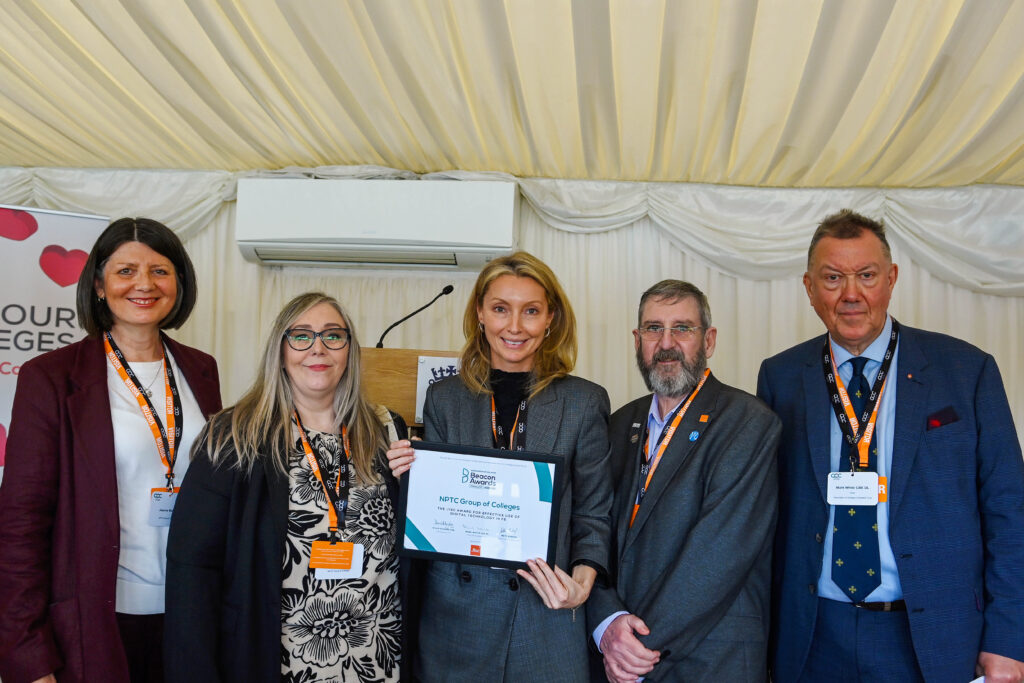 Head of Library Services Jo Mather, Library Advisor Ceri Anderson and Vice Principal: Academic Tessa Jennings at the Beacon Awards in Westminster, with members of AOC.